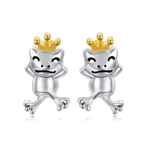 Frog Earrings 925 Sterling Silver Frog Jewelry Earrings Animal Earrings Crown Birthday Gifts for Women