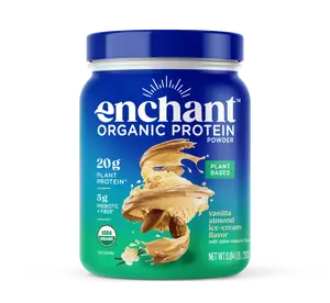 Enchant Organic Protein Powder - Vanilla Almond Flavor, 20g Plant Protein, 5g Fiber, USDA Certified, Plant-Based Shake Mix