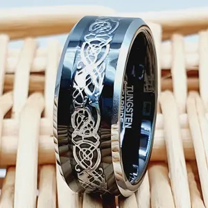 Men's Black Viking Wedding Ring Tungsten Celtic Engagement Ring 8mm