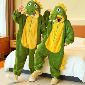 One-piece crocodile pajama, made of flannel, crocodile costume role-play, cute plush pajama, animal cartoon matching couple outdoor, thickened homewear unisex pajama