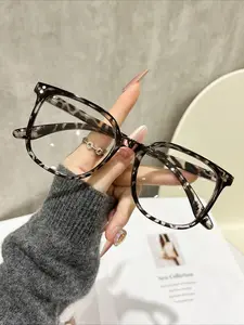 1 pair of women's and men's leopard print square temperament popular fashion flat glasses, suitable for computer reading/games/TV/mobile phone/daily travel, high definition glasses, Stylish Square Frames, Fashion Frame Eyeglasses, Stylish Trendy Eyewear