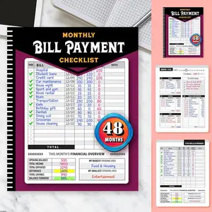 2 Pcs Bill Payment Tracker - Paperback 960 Records for 4 Years, Bank Account Tracking, Debt Payoff Planning & Expense Tracking - Durable Bound Notebook for Monthly Financial Overview & Budgeting daily planner#SummerVibes