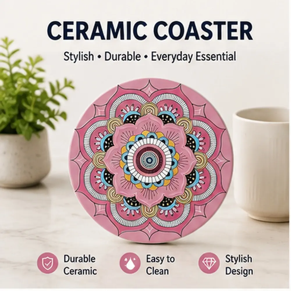Mandala Ceramic Coasters Set, 4 Inch Round Decorative Table Coasters for Drinks, Heat Resistant Non-Slip Cup Mats, Perfect Home & Kitchen Decor, Housewarming Gift Tableware Stylish