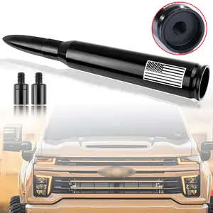 Short Black Aluminum 50 Cal Bullet Antenna for Chevrolet Silverado 1500 Car Truck Exterior Decoration Accessories Radio Mast Antenna Replacement