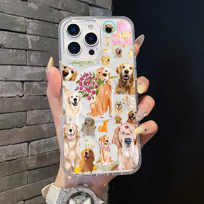 Magnetic Soft TPU Smartphone Case for iPhone 11/12/13/14/15/16/17 Pro Max, Golden Retriever Design, MagSafe Compatible, Aesthetic Lightweight Anti-Scratch Tech Accessory, Mobile Phone Accessory, Accessories