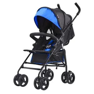 summervibes Lightweight Umbrella Toddler Baby Stroller, Carbon Steel Frame, Compact Fold, Multi-Position Recline Canopy Backrest, Large Storage Basket, Travel Stroller, Black/Blue, Folding Travel Stroller, Traveling Stroller