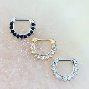 Crystal Septum Clicker. 16 Gauge. Gold, Black, or Silver.
