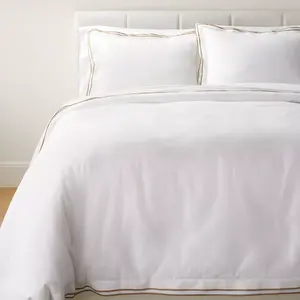 Threshold Studio McGee Duvet Cover Set Slub OEKO-TEX, White/Camel, Full/Queen