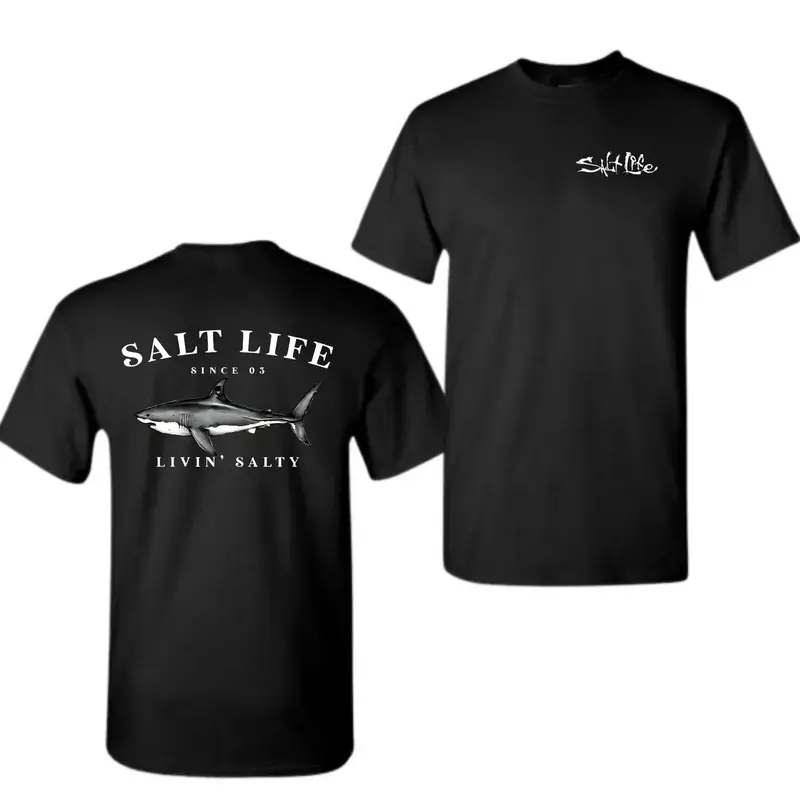 Salt Life Livin' Salty Shark T-Shirt , Offshore Fishing Graphic Tee, Soft Cotton Blend Shirt, Ocean Lifestyle Apparel for Men & Women,Gift for dad