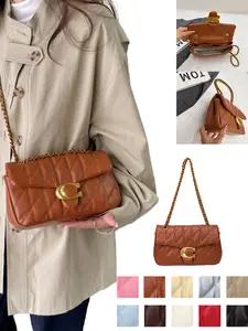 Fashion Rhombus PU Leather Shoulder Bag, 10 Colors, Chain, C-Shape Logo, Large Capacity, Lightweight, Versatile Design