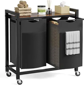 Laundry Hamper with Pull-Out Removable Sorter Bags Large Capacity and Movable Wheels,Freestanding Clothes Basket Organizer for Bathroom