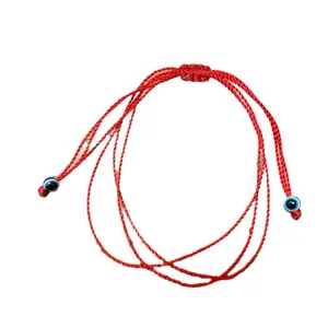 Unisex Minimalist three  red string bracelet with tiny evil eyes