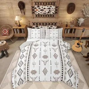 Western Bull Skull Bedding Set,Bohemian Aztec Comforter Set,Southwestern Native Down Comforter,Geometric Farmhouse Duvet Insert
