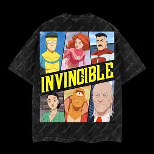 Superstyle Faces of Invincible - Invincible Multiverse War Comic Double Printed Oversize Lightweight Acid Washed Tee TV Series Graphic Tee T-Shirt Clothes Cotton