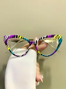 Trendy Colorblock Cat Eye Frame Eyeglasses, Vintage Fashion Eyeglasses for Women & Men, Fashion Eyeglasses for Work, Daily Clothing Decor, for Student Daily Use, Trending Glasses, Trendy Casual Eyeglasses, Stylish Glasses, Stylish Trendy Eyewear