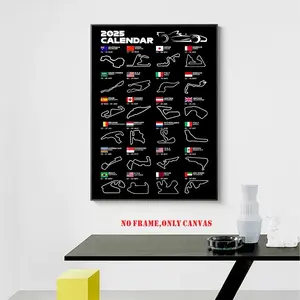 1 Pc, frameless, 2025 F1 World Circuit Poster, printed canvas, wall art Decoration, sports car, Racing car, Grand Prix, timetable painting designed for car enthusiasts, suitable for living room, bedroom, office, art gift
