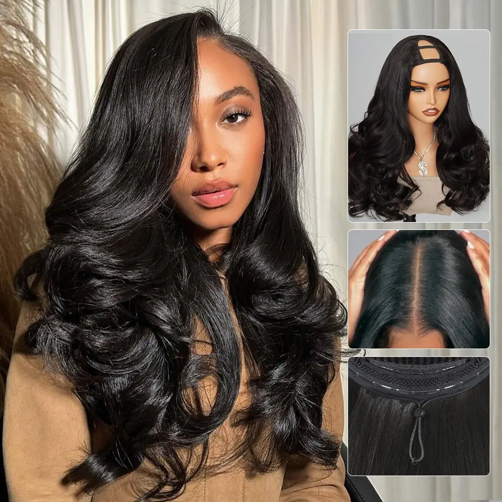 Tinashe U Part Layers With Clips Highlight Body Wave Loose Body Human Hair U Part Wigs Natural Color Wigs Clips&Go Wig Beginner Friendly