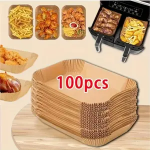 Non-Stick Air Fryer Baking Paper Liners, 50pcs & 100pcs, 8.66x5.51x1.77 Inches, High Temperature Resistant, Food Safe, Holiday Kitchen Essentials, Bakeware, Home