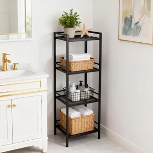 Standing Shelf, 3 / 4 Tier Metal Shelf, Kitchen Shelf, Storage Shelf, Easy Installation for Kitchen, Office, Bookroom, Corner, Black/ White