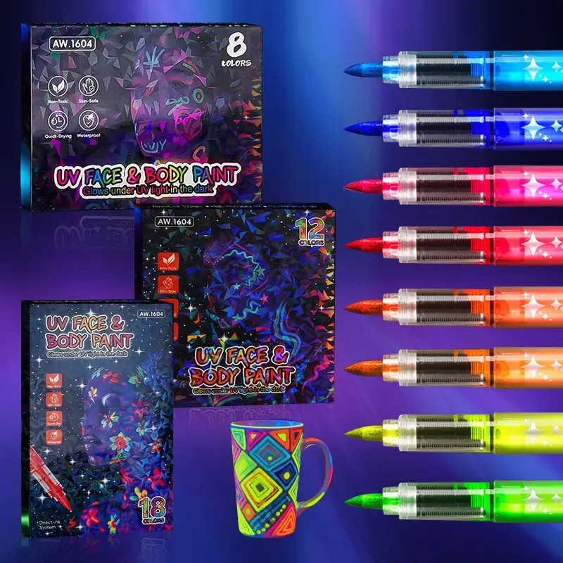 Fluorescent Effect Art Paint Pens, Multiple Specifications Available, 8/12/18 Colors, Soft Tip, Easy Control, Fillable Ink, Party Makeup, DIY, Art Creation, Markers for Coloring, Painting Supplies