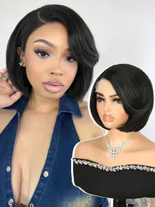 Natural Straight Short Bob Wig, Side Part Layered Design, Synthetic Hair Material, Glueless & Realistic Look, Perfect for Women, Synthetic Material Wigs (10 Inch)