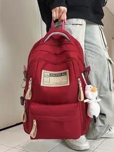 Large capacity backpack, solid color and clean color backpack, letter zipper closure, fashionable and versatile, casual and simple, suitable for students to go to school, campus, work, commuting, shopping, men's and women's backpacks, Stylish Daypacks