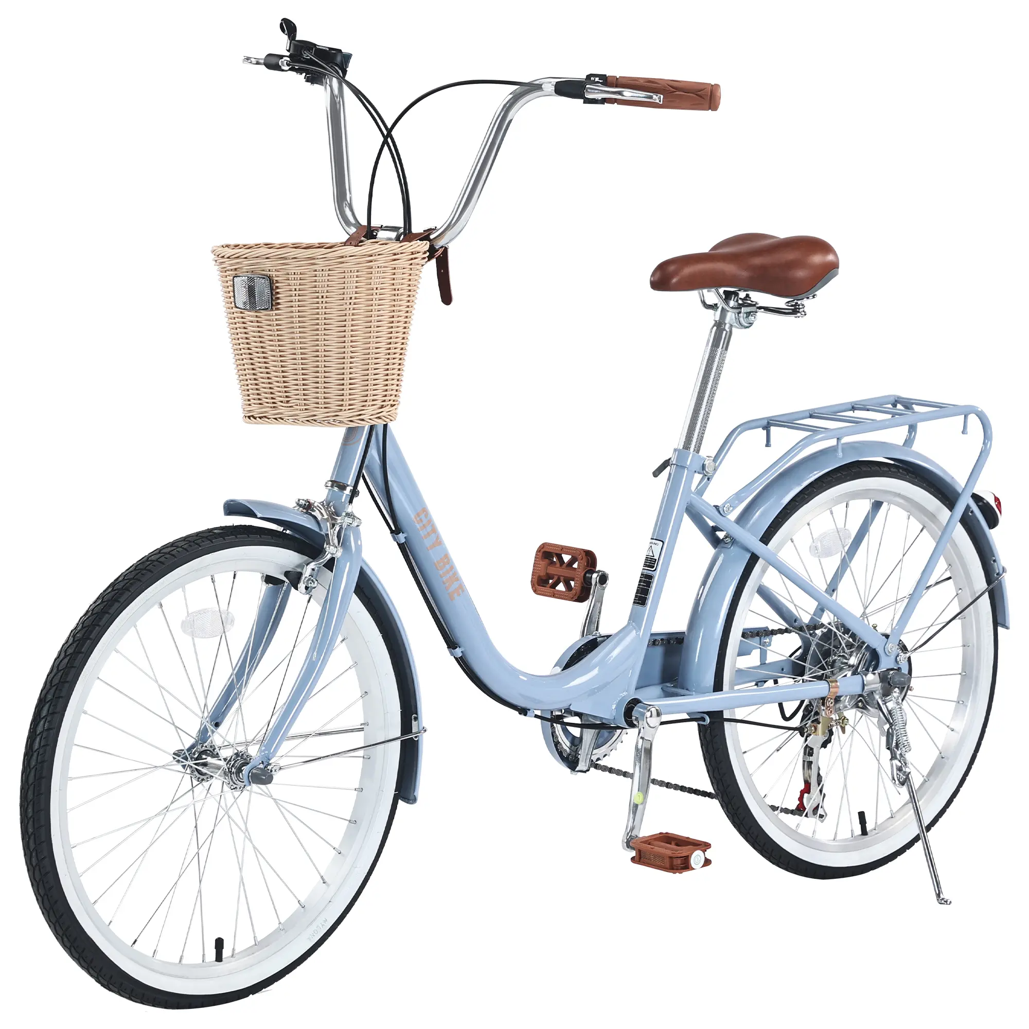 [Bellemave] 7-speed city bike with basket, steel frame, 22 inch girls' bike Pink/Blue/Green
