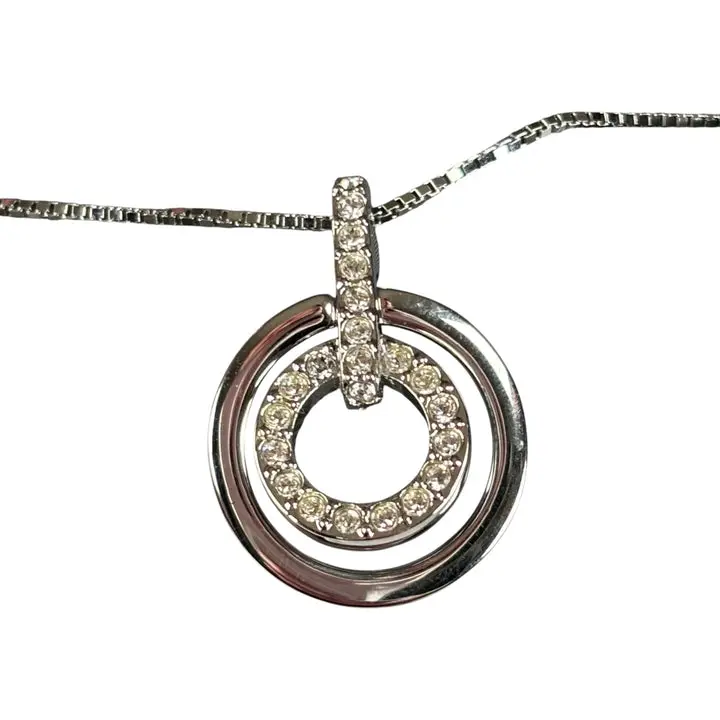Pre-owned Swarovski Crystal Infinity Dual Circle Rhodium Plated Necklace 18”
