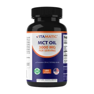 Vitamatic Premium MCT Oil Coconut Capsules - 3000 mg per Serving, 180 Count, Fat-Rich Dietary Supplement, 55% C8 Caprylic Acid, 40% C10 Capric Acid, GMP Certified, Gluten Free, Ketosis Support, Metabolism Boost, Digestive Vitamins Supplement Component