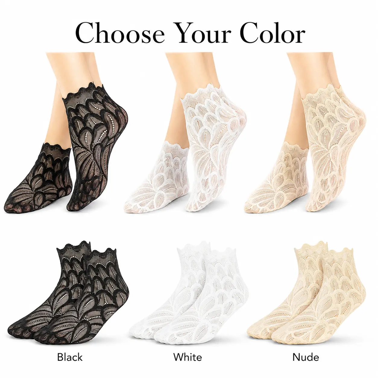 Women's Cotton Lacy Floral Embroidery See-Through Mesh No Show Ankle Socks - Soft Stretch Cuff, Breathability, Moisture-Wicking, Non-Slip, Padded Toe, Elastic, Cold Wash, Elegant for Flats & Heels, All Seasons, Thanksgiving Gifts