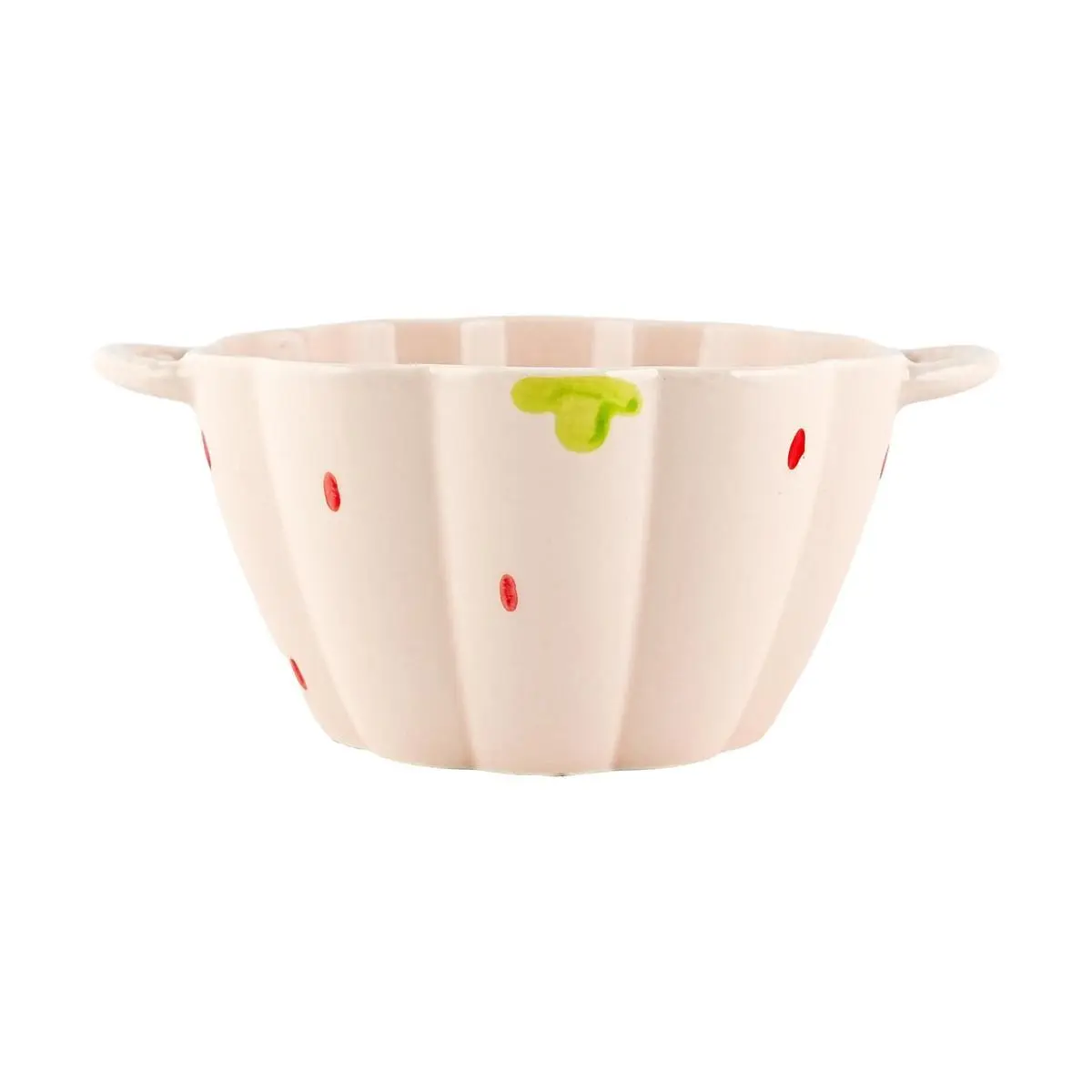Golden Lion Pink Strawberry Ceramic Bowl - 6 Inch Double Ear Flower Shape Dessert Bowl, 590ML Capacity