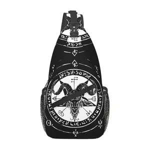 [Made in US] Crossbody Chest Bag Hiking Demon Baphomet Shoulder Bag Folding Large Capacity Fashion Durable Can Be Used for Shopping, Work, Leisure Travel Beach Bag Fishing Backpack