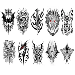 Temporary Tattoos for Men and women,10 Sheets Long-lasting Realistic Viking Tattoos, Totem Tribal Fake Tattoo Stickers, Contains rune, bat, and devil fish elements
