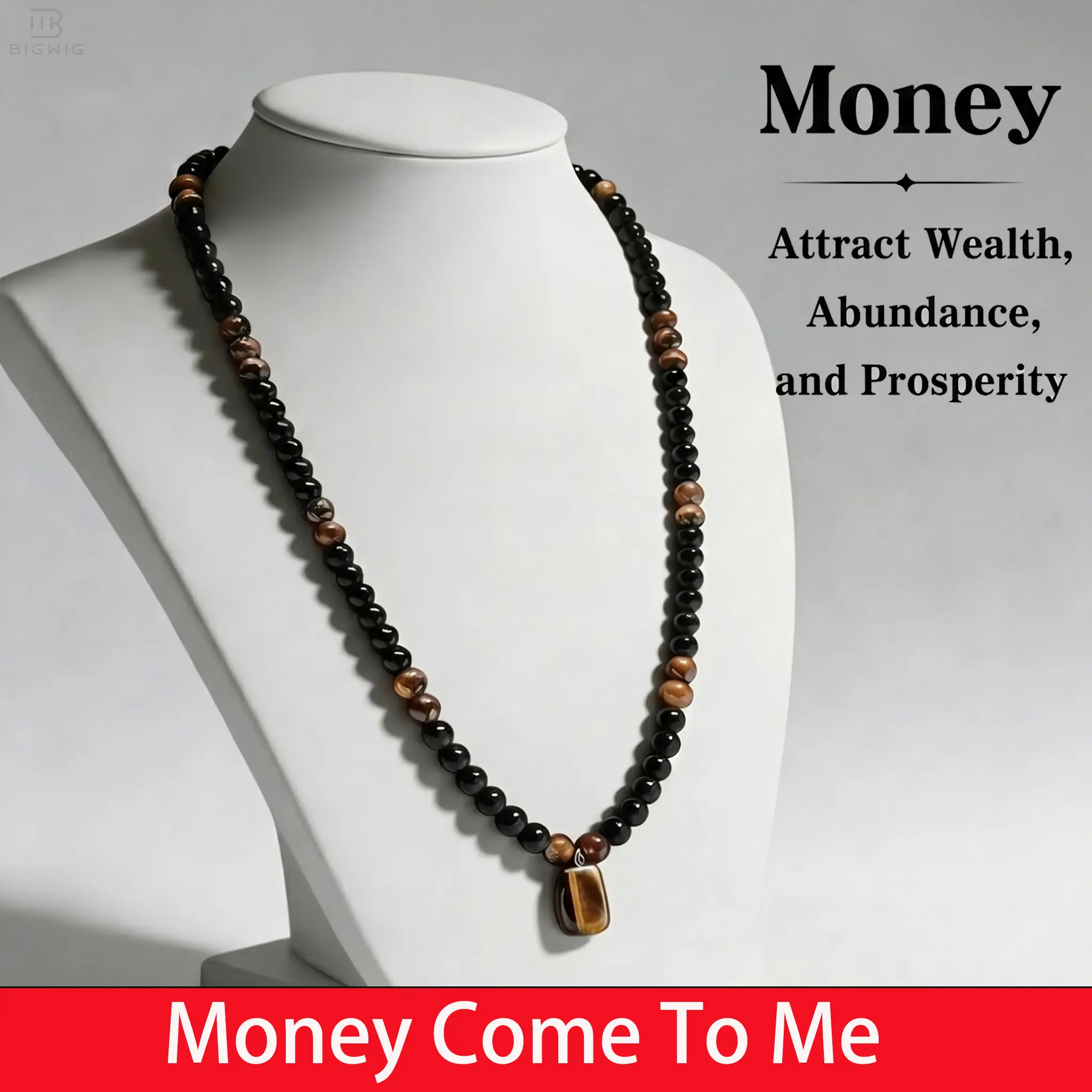 Unisex Black Obsidian & Tiger Eye Gemstone Protection Necklace - 27" (69cm) Chain Pendant, 75g, Sleek Profile, Natural Organic Textures, Spiritual Jewelry, Men's Jewelry, Meaningful Anniversary Gift for Daily Wear, Adults