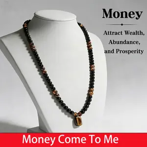 Black Obsidian & Tiger Eye Protection Necklace, Natural Gemstone Pendant 27" Long Chain Necklace, Men's and Women's Daily Wear Jewelry Gifts, Jewelry Charms for Anniversary, Vacation &Theme Parties, Meaningful Gift for Him summerwins Organic Textures Slee