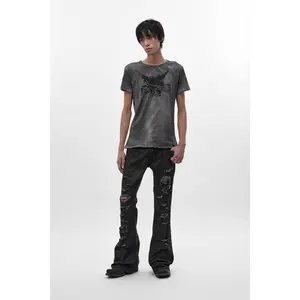 Women's Rock Revival by Jaded London Streetwear Denim Jeans - Black Coating, Casual Cotton, Staple Flare, Pocket Design (Size M)