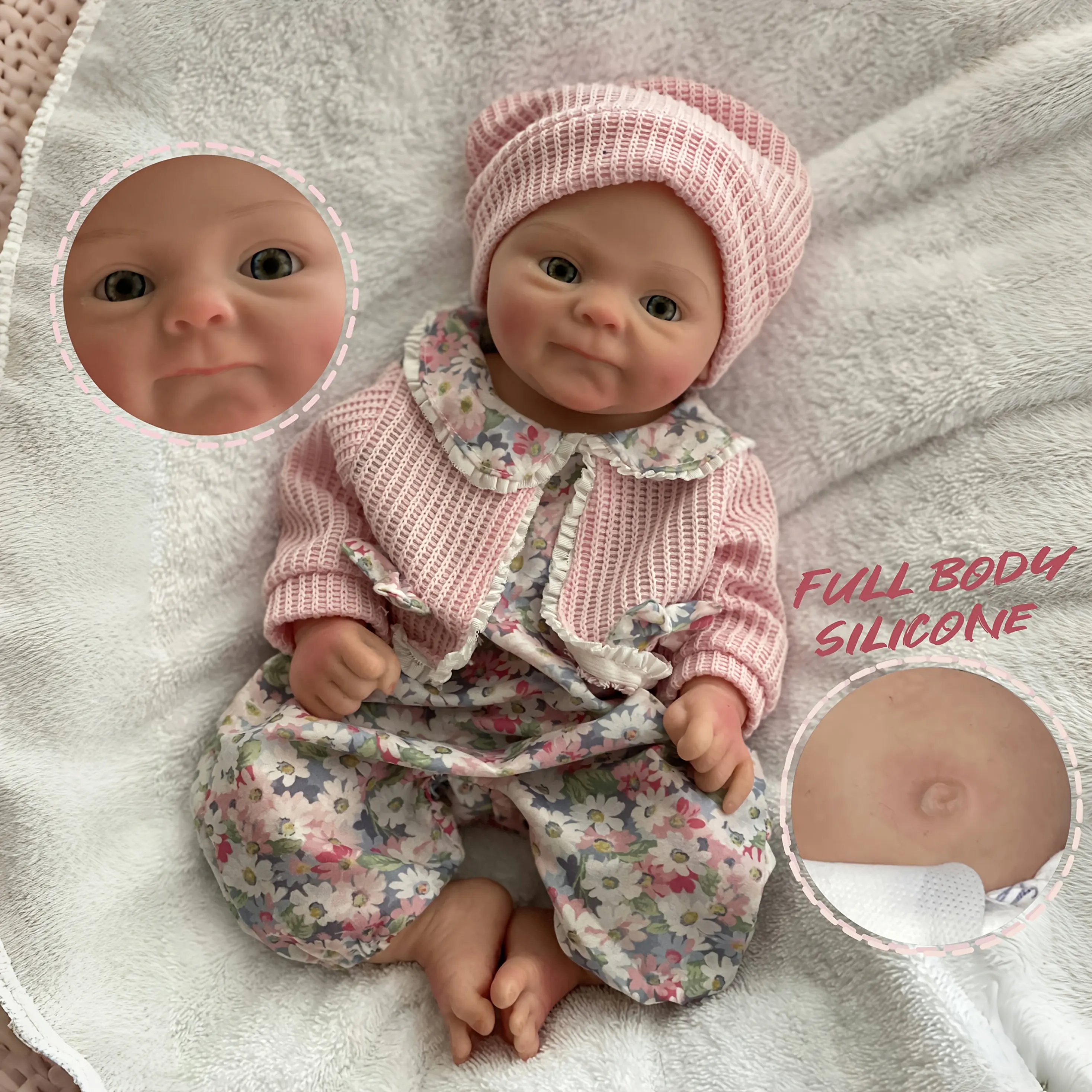 13-Inch (33 cm) Silicone Baby Reborn Doll Coco, Full Body Soft Solid Silicone Collectible, 1.1kg Handmade Painted, Pink Flower Suit, Changeable Clothes, DIY Kit Doll Making Supply, Best Gifts for Birthday (Toys & Hobbies Specialty DIY Supplies), Collectib