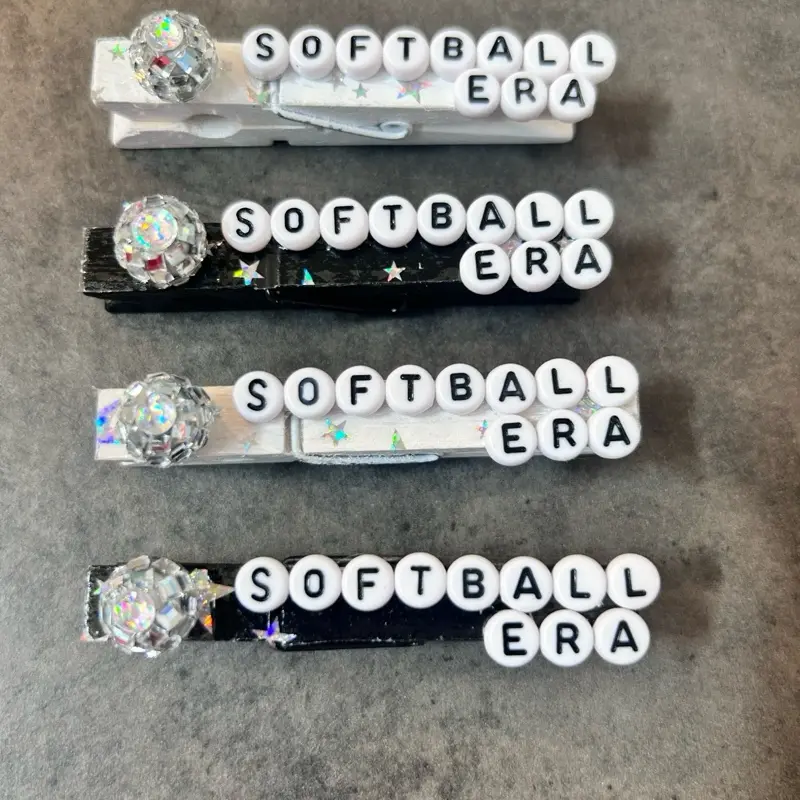 Softball Era disco ball Clips - Handmade Wooden Clothes Pins perfect for clipping backpack at your next games or tournament