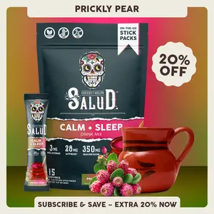 Salud 2-in-1 [Calm + Sleep – Prickly Pear] Nighttime Drink Mix,Agua Fresca, Melatonin, Magnesium, Saffron Extract, L-Theanine, Relaxation & Sleep Support, Non-GMO, Gluten Free, Vegan, Low Calorie, 1g Sugar (15 Servings), Spring Glow Up