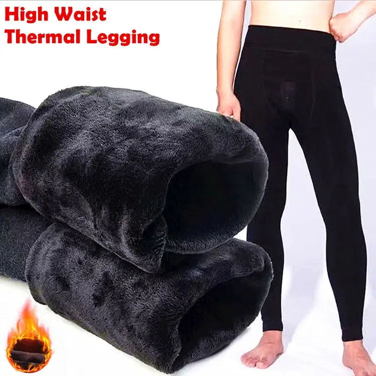Mens Winter Fur Lined Elastic Velvet Thermal Long Johns Legging Underwear Pants