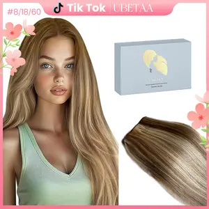 Platinum Blonde Highlight Sew In Extensions 24 Inch Real Human Hair Weft Extensions 120G Double Weft Remy Human Hair Bundles For Women Hand Tied Full Head Straight Hair Weaves