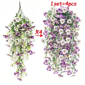 Artificial Hanging Flowers for Outdoors, 4 Pcs UV Resistant Artificial Outdoor Flowers, Not-Fading Fake Hanging Plant for Outdoor Planters for Home Garden Porch Yard Decor, Realistic Faux Flowers, Purple White