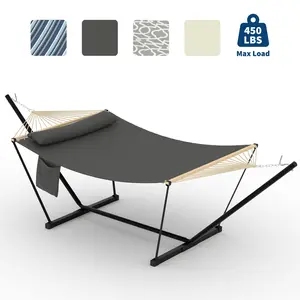 GAOMON Double Hammock for Outside, 2-Person 12FT Heavy Duty Portable Hammock with Adjustable Steel Stand, Max 450LBS, Ideal for Outdoor Patio, Backyard