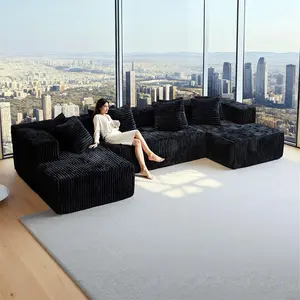 【3 Packages shipping】【5 free pillows】132in U-Shape Modular Sectional Couch Sofa, Compressed Corduroy, Modern Sleeper Sofa for Living Room, Space-Efficient  Modular Floor Sofa with Soft Velvet Fabric and Deep Seat SofaConvertible Corduroy Sectional Couch