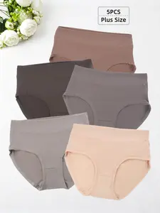 5-Pack Women's Plus Size Mid-Waist Solid Soft Breathable Triangle Underwear, Maroon Color Combo, Ideal for Daily Comfort Wear, Panties