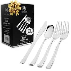 Perfect Settings 300-PCS Silver Plastic Utensils Set – Heavy-Duty Elegant Disposable Silverware | Polished Finish Cutlery Forks, Spoons & Knives for Weddings, Holidays, Parties & Catering