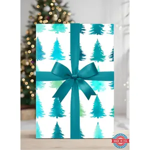 Colorful Blue & Green Christmas Tree Wrapping Paper