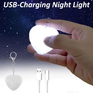 Mini Heart-Shaped USB Rechargeable Night Light, Touch Control Soft Glow Lamp, Portable Keychain Light for Travel, Bedroom & Office, Romantic Compact Gift