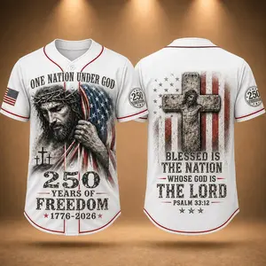 Christian Patriotic Baseball Jersey, Jesus Jersey, One Nation Under God Shirt, 250 Years of Freedom 1776 2026 Gift, America 250 Comfortable to wear, a must-have for game days and holidays