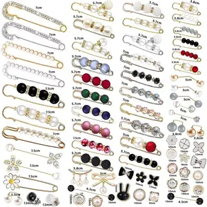 70Pcs Brooch Pins, Sweater Shawl Hat Clip Neckline Pins Double Faux Pearl Brooches for Women Fashion Cover Up Buttons Clothing Dress Decoration Accessories Pant Waist Tightener Safety Pins